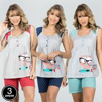 Kit 3 Baby Doll Amamentação Feminino Adulto Malha Pijama Kit 3 Baby Doll Amamentação Feminino Adulto Malha Pijama