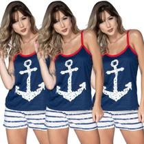 KIT 3 Baby Doll Ancora Alça Regata Vekyo Estampado Verão Roupa Para Dormir Linha Noite KIT 3 Baby Doll Ancora Alça Regata Vekyo Estampado Verão Roupa Para Dormir Linha Noite