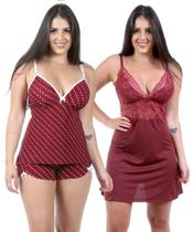 kit 3 baby doll estampado + 2 camisola sem bojo cores sortidas - Isa Belly Lingerie