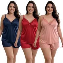 Kit 3 Baby Doll Feminino Plus Size Amamentação Gestante Com Click Pós Parto Maternidade Pijama