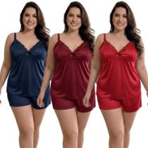 Kit 3 Baby Doll Feminino Plus Size Amamentação Gestante Com Click Pós Parto Maternidade Pijama