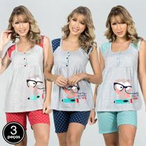 Kit 3 Baby Doll Malha Amamentação Pijama Gestante Curto Kit 3 Baby Doll Malha Amamentação Pijama Gestante Curto