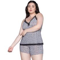 Kit 3 Baby Doll Plus Size Vekyo Feminino Liganete e Renda Estampado Kit 3 Baby Doll Plus Size Vekyo Feminino Liganete e Renda Estampado