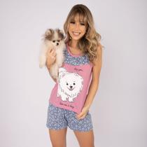 Kit 3 Baby Doll Regata Malha Estampa Cachorro e Shortinho Curto