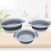 Kit 3 Bacia Retrátil Dobrável Multiuso Portátil Casa Cozinha Lavandeira Armazenar Transportar Manipular Líquidos Sólidos Branca Kit 3 Bacia Retrátil Dobrável Multiuso Portátil Casa Cozinha Lavandeira Armazenar Transportar Manipular Líquidos Sólidos Branca