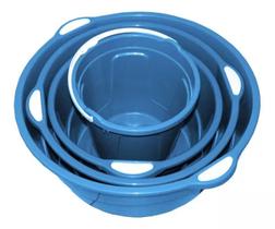 Kit 3 Bacias 35, 25, 15L + Balde 10 Litros - Azul