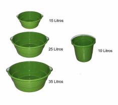 Kit 3 Bacias 35, 25, 15L + Balde 10 Litros - Verde