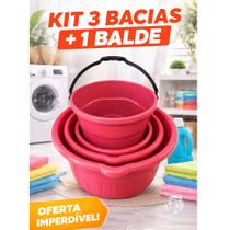 Kit 3 Bacias 4L 7L 12L 1 Balde Plástico Resistente Multiuso Casa e Cozinha