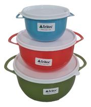 Kit 3 Bacias C/ Tampa Multiuso 1,2 L, 2.2 L E 500 Ml Tritec
