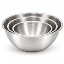 Kit 3 Bacias de Aço Inox com Medidor Interno Graduado 700ml + 1,2L + 2L Tigelas para Cozinha Kit 3 Bacias de Aço Inox com Medidor Interno Graduado 700ml + 1,2L + 2L Tigelas para Cozinha