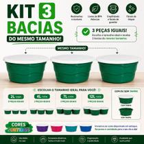 Kit 3 Bacias Plásticas do Mesmo Tamanho com ou sem Tampa Cores Sortidas 2L, 4L, 7L ou 12L Kit 3 Bacias Plásticas do Mesmo Tamanho com ou sem Tampa Cores Sortidas 2L, 4L, 7L ou 12L
