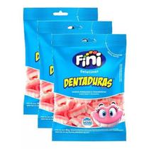 Kit 3 Bala de Gelatina Fini Dentaduras Sabor Morango e Framboesa 80g Kit 3 Bala de Gelatina Fini Dentaduras Sabor Morango e Framboesa 80g