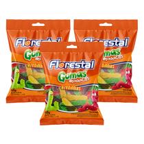 Kit 3 bala de goma minhocas azedinhas florestal 65g