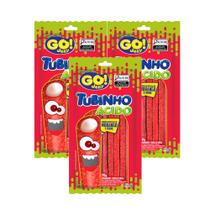 Kit 3 Bala GO! Jelly Tubinho Ácido Morango e Creme 70g
