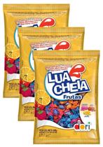 kit 3 Bala Lua Cheia Frutas Framboesa Cereja E Laranja 600g