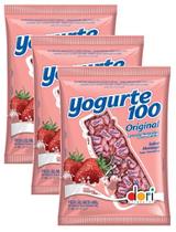 kit 3 Bala Mastigável Sabor Iogurte De Morango Dori 600g