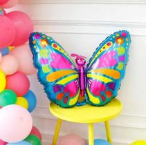 Kit 3 Balão Borboleta Metalizado Azul 70cm Para Festa Jardim Decoração