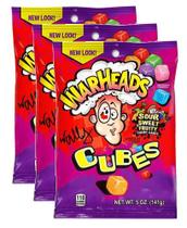 kit 3 BALAS WARHEADS SOUR CHEWY CUBES JELLY BEANS 114G