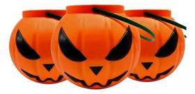 Kit 3 Balde Decorativo Halloween - Cabeça De Abóbora