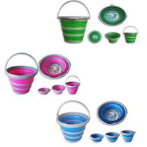 Kit 3 Balde Dobrável 10 Litros Cores Sortidas Silicone Resistente