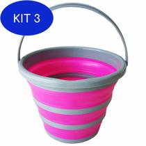 Kit 3 Balde Dobravel De Silicone Bompack 10L Rosa