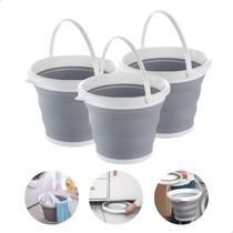 Kit 3 Balde Silicone Dobrável Retrátil Flexível 5 Litros Com Alça