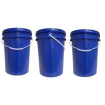 Kit 3 Baldes 22 Litros Azul Atóxico Alimentício c/ Tampa Lacre Hermética e Alça Plástica