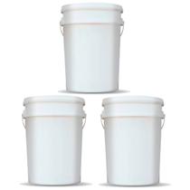 Kit 3 Baldes 24 Litros Branco Atóxico Alimentício c/ Tampa Lacre Hermética e Alça Plástica Kit 3 Baldes 24 Litros Branco Atóxico Alimentício c/ Tampa Lacre Hermética e Alça Plástica