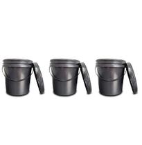 Kit 3 Baldinhos Balde Preto Alça Plástica Tampo Hermético 3,6 Litros