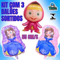 Kit 3 Balões Metalizados Sortidos Personagens 55cm Festa Infantil Kit 3 Balões Metalizados Sortidos Personagens 55cm Festa Infantil