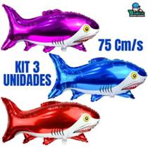 Kit 3 Balões Metalizados Tubarão 75cm , Voa com Gás Hélio Kit 3 Balões Metalizados Tubarão 75cm , Voa com Gás Hélio