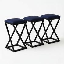 Kit 3 Banco Banqueta 80 Cm Alta Bancada Ferro Bistrô material sintético Azul Marinho