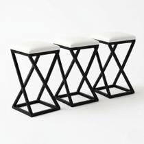 Kit 3 Banco Banqueta 80 Cm Alta Bancada Ferro Bistrô material sintético Branco