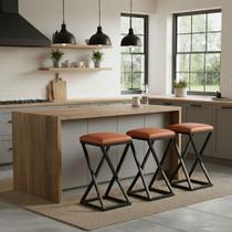 Kit 3 Banco Banqueta 80 cm Alta Bancada Gourmet Bistrô material sintético Cor:Caramelo