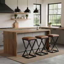 Kit 3 Banco Banqueta 80 cm Alta Bancada Gourmet Bistrô material sintético Cor:Preto