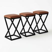 Kit 3 Banco Banqueta Baixa Bar Cozinha 50 Cm Bancada material sintético Marrom Kit 3 Banco Banqueta Baixa Bar Cozinha 50 Cm Bancada material sintético Marrom