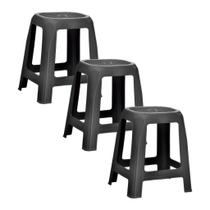 Kit 3 Banco Banqueta Banquinho Preto Reforçado Preto
