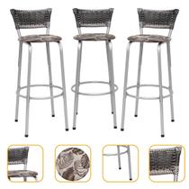 Kit 3 Banco Banqueta Estrutura Prata Bar Bistrô Balcão Cozinha Lanchonete Encosto Junco Degradê 70cm Itagold