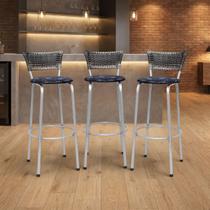 Kit 3 Banco Banqueta Estrutura Prata Bar Bistrô Balcão Cozinha Lanchonete Encosto Junco Degradê 70cm Itagold