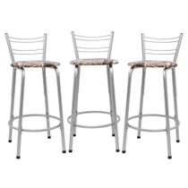 Kit 3 Banco Para Balcão Ilha Bistrô Banqueta 60cm Flórida Prata Bar Cozinha Área Gourmet Churrasqueira Edicula