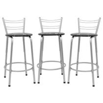 Kit 3 Banco Para Balcão Ilha Bistrô Banqueta 60cm Flórida Prata Bar Cozinha Área Gourmet Churrasqueira Edicula