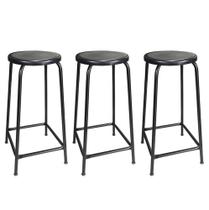Kit 3 Bancos Alto 75 cm de Metal Banqueta Empilhavel Para Bar Balcão Cozinha Preta Kit 3 Bancos Alto 75 cm de Metal Banqueta Empilhavel Para Bar Balcão Cozinha Preta