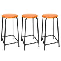 Kit 3 Bancos Alto de Metal Banqueta Empilhavel Para Bar Bancão Cozinha - Laranja Kit 3 Bancos Alto de Metal Banqueta Empilhavel Para Bar Bancão Cozinha - Laranja