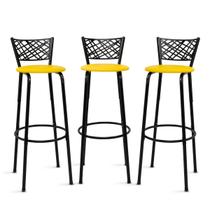 Kit 3 Bancos Altos Banquetas 80cm Eclipse Preta Ideal Cozinha Gourmet Balcão Ilha Área de Lazer Bar Itagold