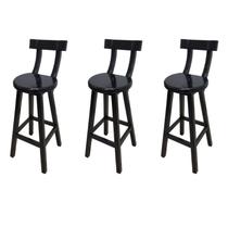 Kit 3 Bancos Altos Girafa Com Encosto Em Madeira De Lei Maciça - Preto Kit 3 Bancos Altos Girafa Com Encosto Em Madeira De Lei Maciça - Preto