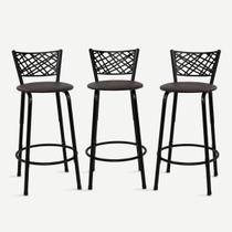 Kit 3 Bancos Banquetas 60cm Eclipse Preta Ideal Balcão Ilha Bistrô Bar Cozinha Bancada Área Gourmet Sorveteria