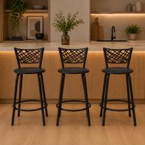 Kit 3 Bancos Banquetas 60cm Eclipse Preta Ideal Balcão Ilha Bistrô Bar Cozinha Bancada Área Gourmet Sorveteria