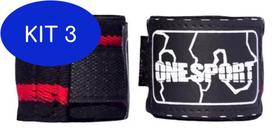 Kit 3 Bandagem Atadura Elastica 5M Muay Thai Boxe Preto/Vermelho - One Sport