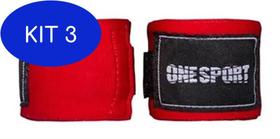 Kit 3 Bandagem Atadura Elastica 5M Muay Thai Boxe Vermelho