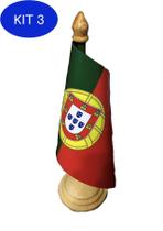 Kit 3 Bandeira De Mesa De Portugal - Mundo Das Bandeiras